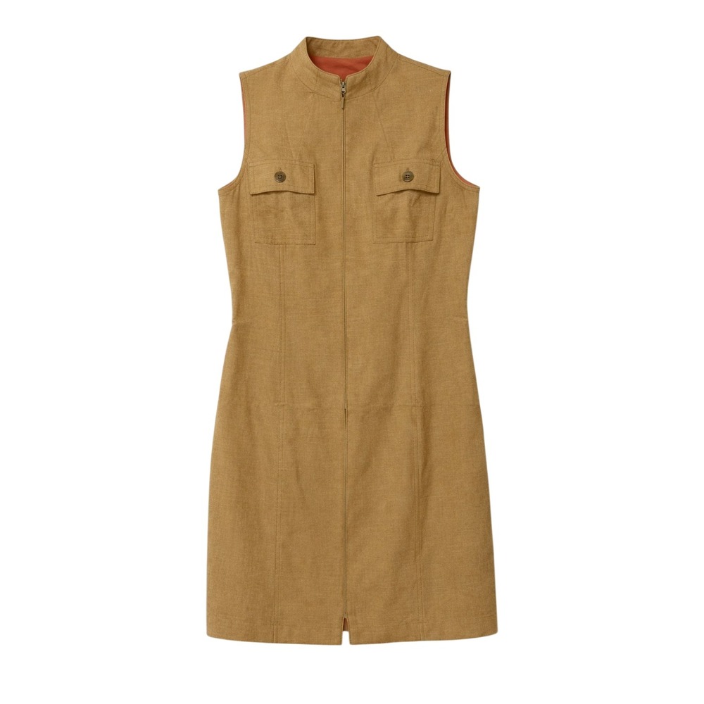 Laundry By Shelli Segal Minimalist Utility Silk‎ Linen Dress Size 12 Old Money